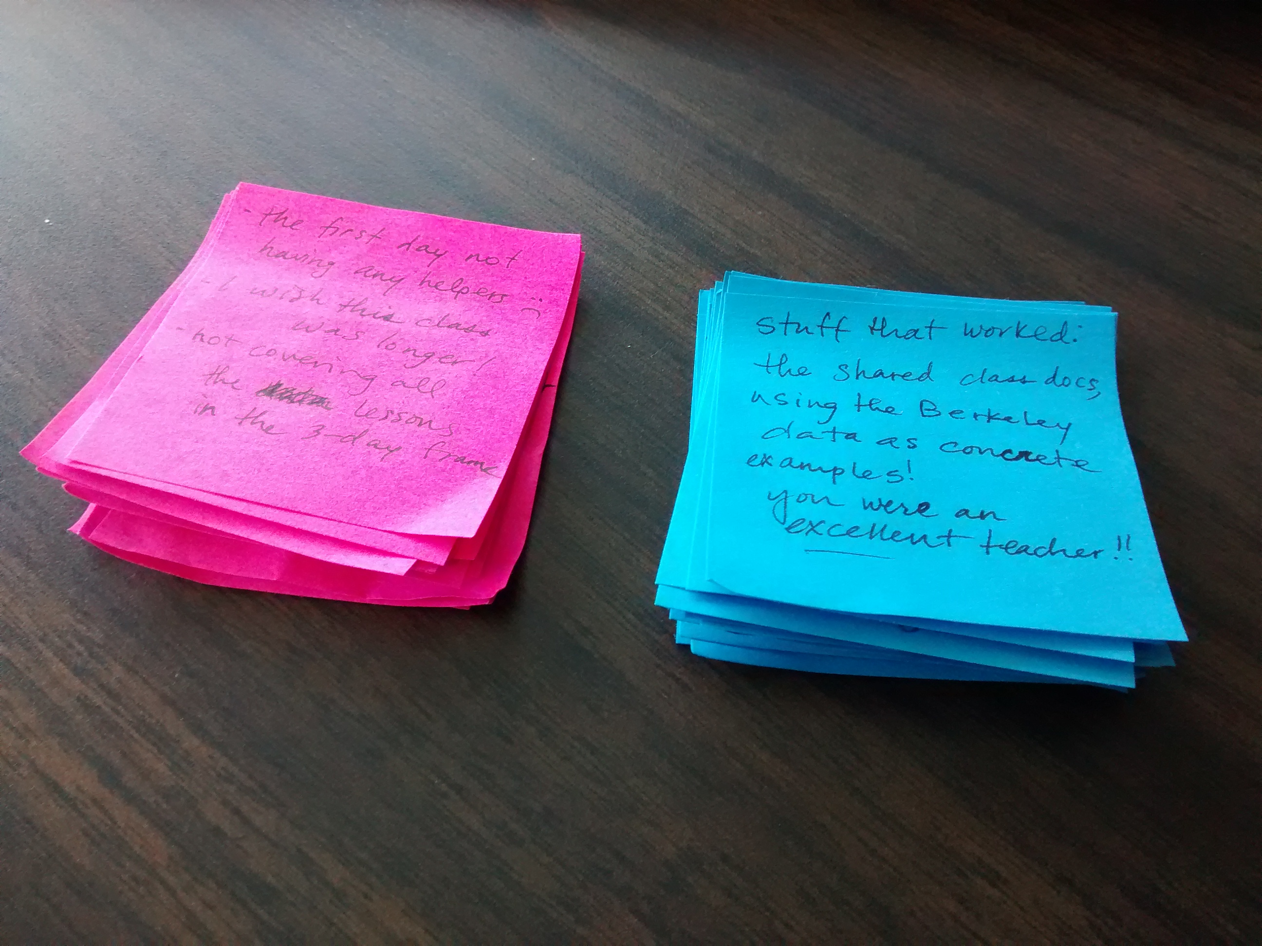 Feedback on the colored sticky notes.